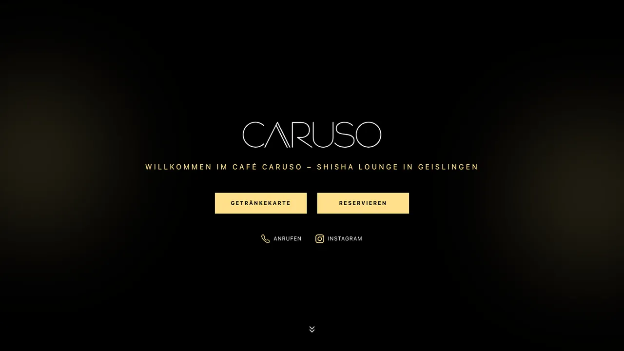 Ruhiger Scroll über die Startseite des Café Caruso