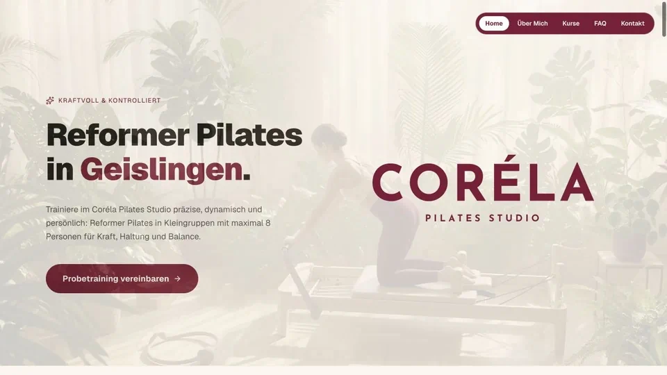 Einstiegsbereich der Coréla Website mit Nutzenversprechen und Logo