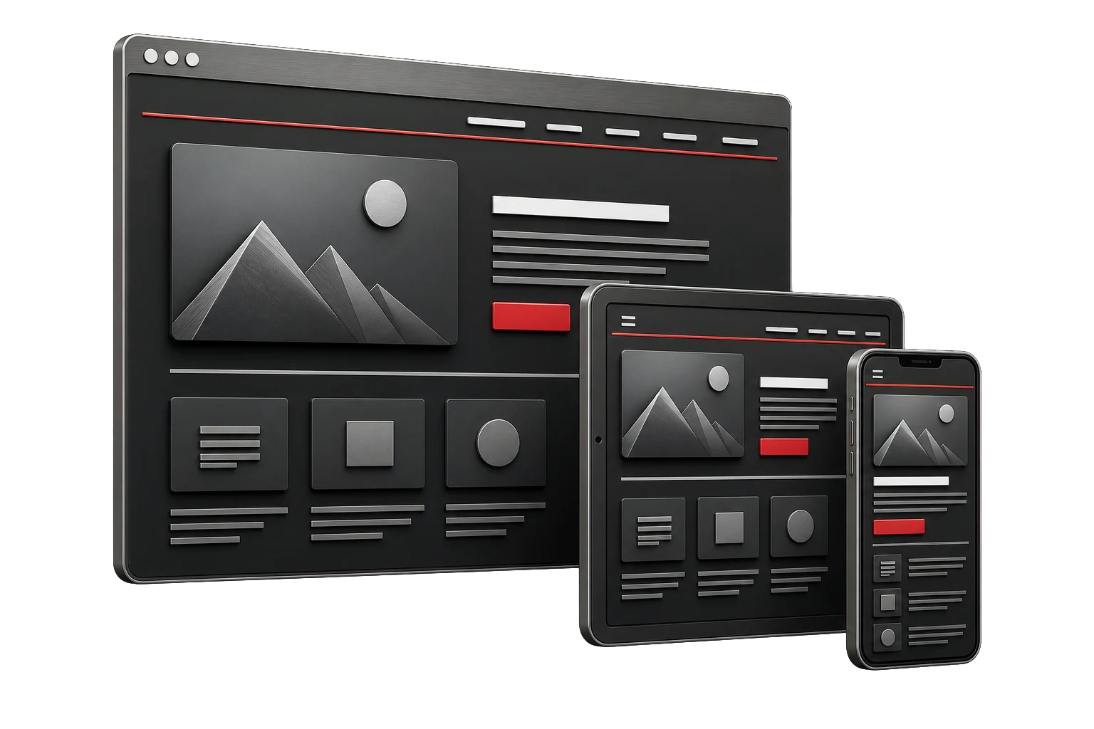 Dreidimensionales responsives Website-System für Desktop, Tablet und Smartphone
